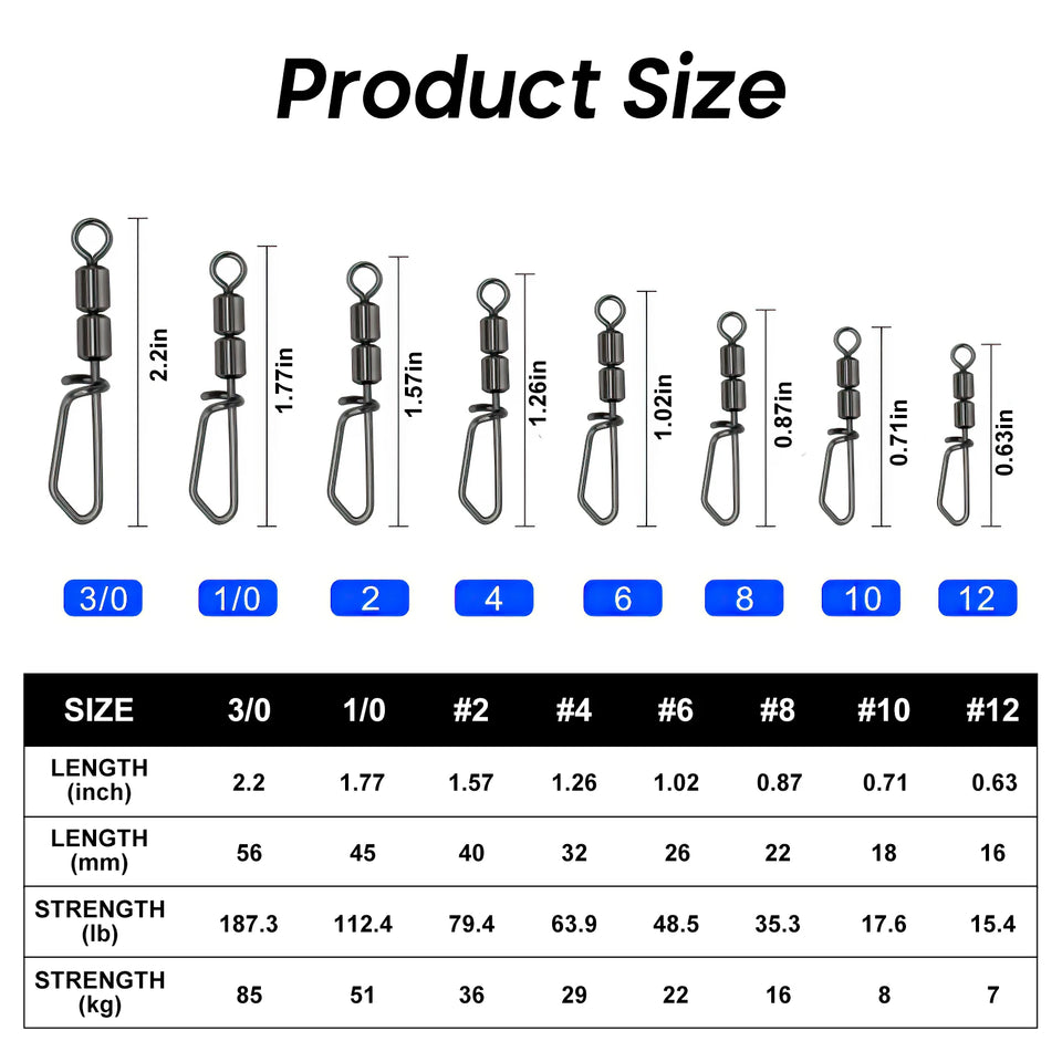 Goture 30pcs/lot Fishing Swivels High Speed Double Rolling Swivels Flexible Rotation Stainless Steel Swivel Fishing accessories