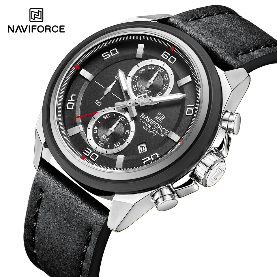 NAVIFORCE Waterproof Watches for Men Original Brand Luxury Leather Men's Quartz Wristwatch Fashion Military Chronograph Male
