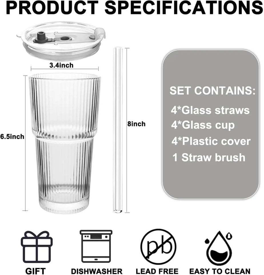 20oz Glass Cold Cup with 2-in-1 Straw Lid, Resists Lipstick Transfer, Dishwasher Safe, Great for Iced Tea and Cold Brew