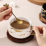 Nordic Marble Textured Ceramic Coffee Cup Creative Office Home Mug with Lid Couple Afternoon Tea Coffee Cup Set Holiday Gift