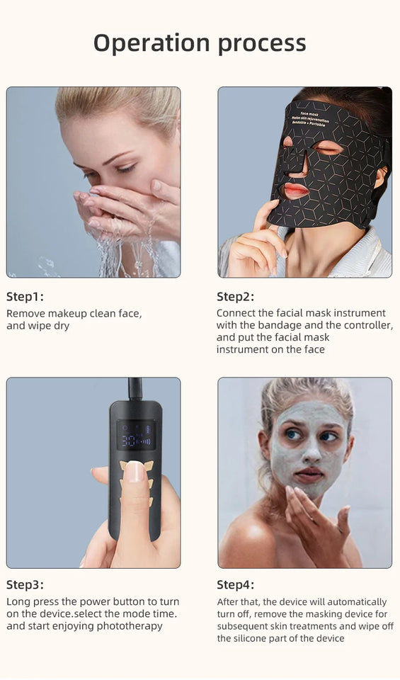 4 Colors Silicone LED Face Mask LED Red Light Photon Infrared Therapy Flexible Facial Mask Repair Skin Brighten Skin Tone