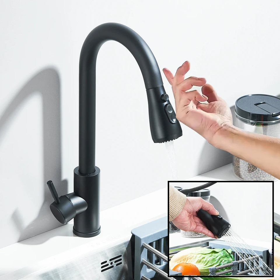 Smart Sensor Touch Kitchen Sink Faucet Brushed Nickel Poll Out Spout Black/Gold Sensor Faucets 360 Rotation Crane Two Functions