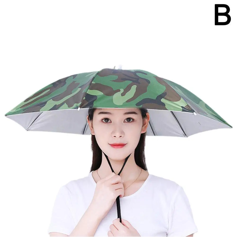 Hands-Free Umbrella Hat For Fishing Sun Protection Head-Mounted Sunshade For Outdoor Gardening Hiking Foldable Rain Cap