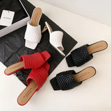 Summer Sandals Women Concise Style Slippers Weave Sandals for Girls Sexy Kitten Heel Elegant Dress Party Wedding  Sandalias