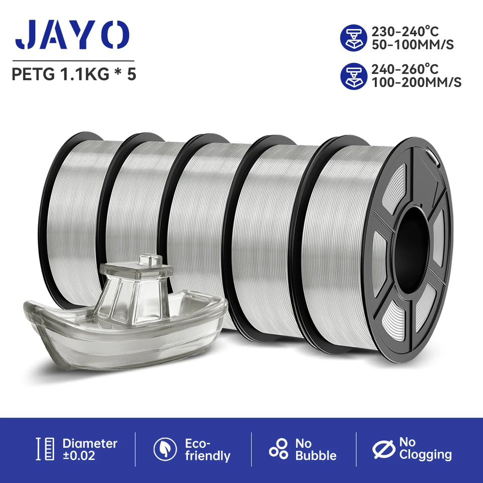JAYO filaments petg 5Rolls Mixed colors 3D Printer Filament 1.75mm 100% No Bubble FDM 3D Printer Materials DIY Gift 1.1KG/1rolls