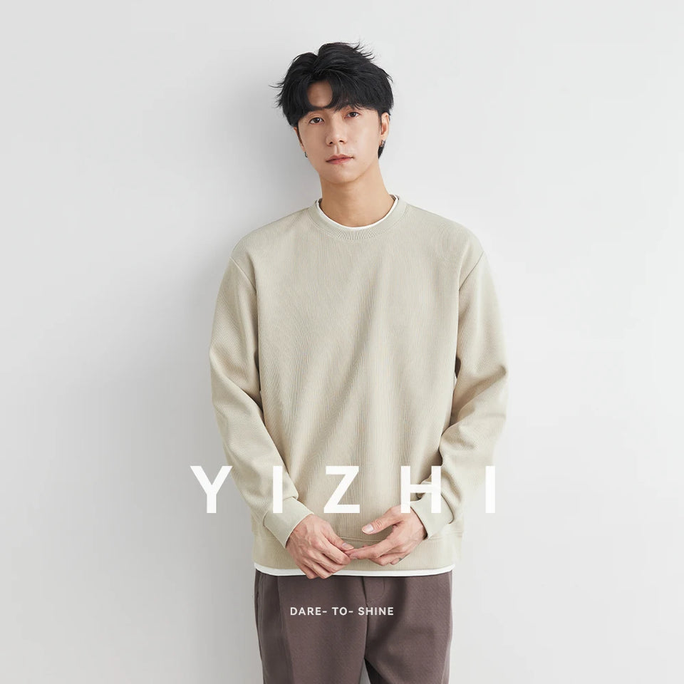 Men's Long Sleeve Casual Hoodie Loose Fit Round Neck White Top For Spring Autumn Versatile Sweatshirt Trendy Brand Men's Wear
