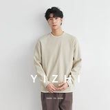 Men's Long Sleeve Casual Hoodie Loose Fit Round Neck White Top For Spring Autumn Versatile Sweatshirt Trendy Brand Men's Wear
