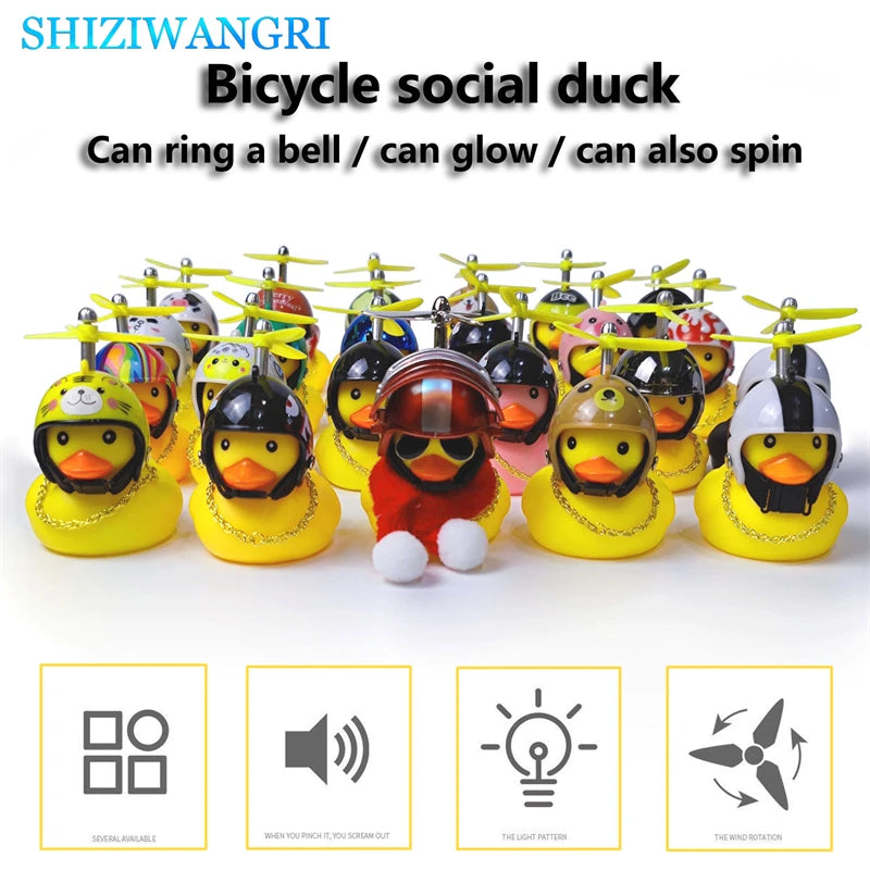 Bicycle Bell Black/Yellow Duck Cartoon Little Ducks Helmet Head Light Shining Duck Bicycle Bells Handlebar Bicycle Accessories