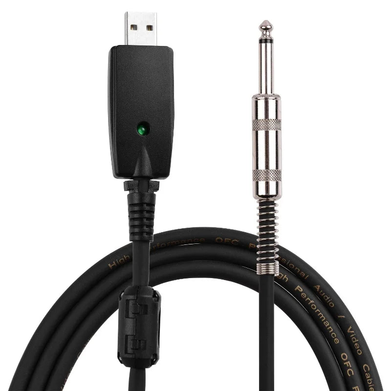 USB Guitar Audio Cable USB Male Interface To 6.35mm (1/4inch) Mono Electric Guitar Connection Cable Professional Guitar To PC