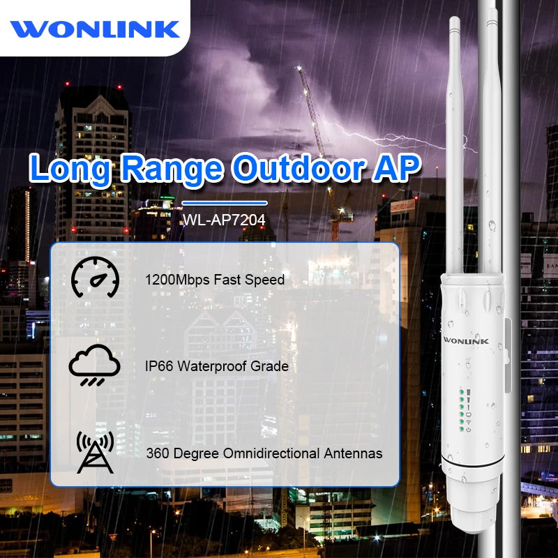 Wonlink 1200Mbps Outdoor Access Point 48V POE Wifi Router /Repeater 5G+2G Weatherproof Long Range Omnidirectional Antena Extend