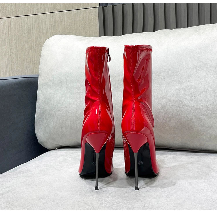 Knee-High Modern Boots Pointy Toe Women Shoes 13cm Ultra Thin Steel High Heels Metal Heel Calf Boots for Women Fun Shoes Size 46