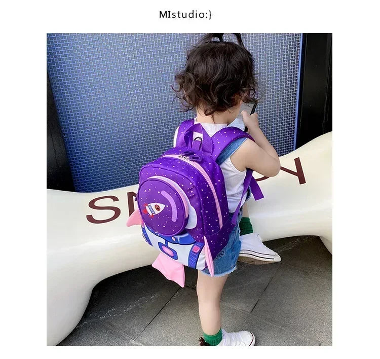 Childrens Anti Slip Backpack 1-3Years Old Space Rocket Towing Rope Kindergarten Backpack Childrens Early Education Bag New Model