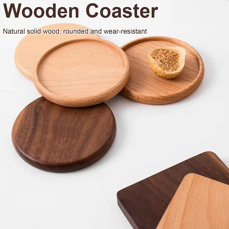 Wood Coasters for Drink Beech Coasters Heat Resistant Round Non-slip Pad Cup Coasters Tea Coffee Cup Pad for Home Table Kitchen