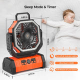 Camping Fan 20000mAh Battery Powered Fan Rechargeable with LED Light Portable Outdoor Tent Fan with Hanging Hook