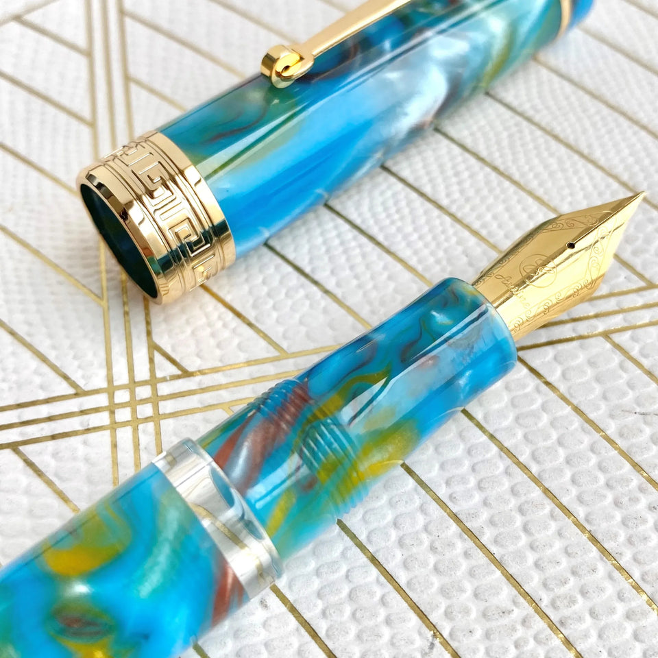 Smooth Asvine P20 Piston Filling Fountain Pen Acrylic Beautiful Patterns EF/F/M Nib with Golden Clip Writing Office Gift Box Pen