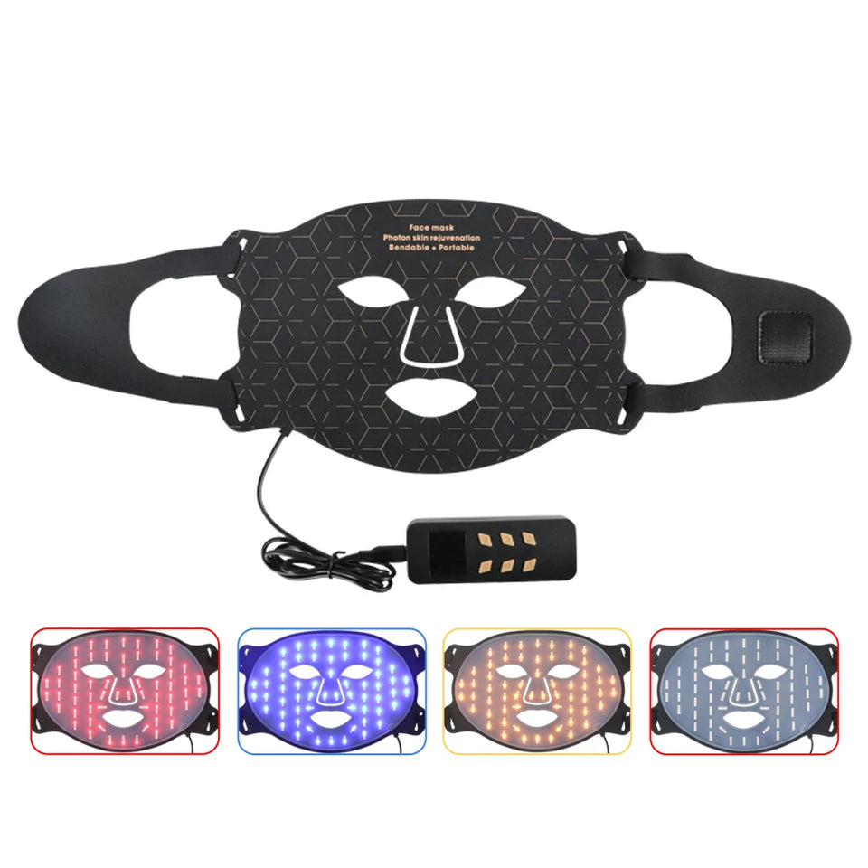 4 Colors Silicone LED Face Mask LED Red Light Photon Infrared Therapy Flexible Facial Mask Repair Skin Brighten Skin Tone