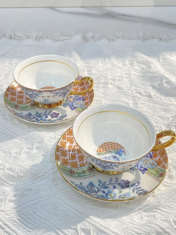 Classical Porcelain Cup&saucer 220ml Gold-plated Coffee Mug Water Mugs Dining Table Afternoon Tea Teacup Fruits Juice Cup