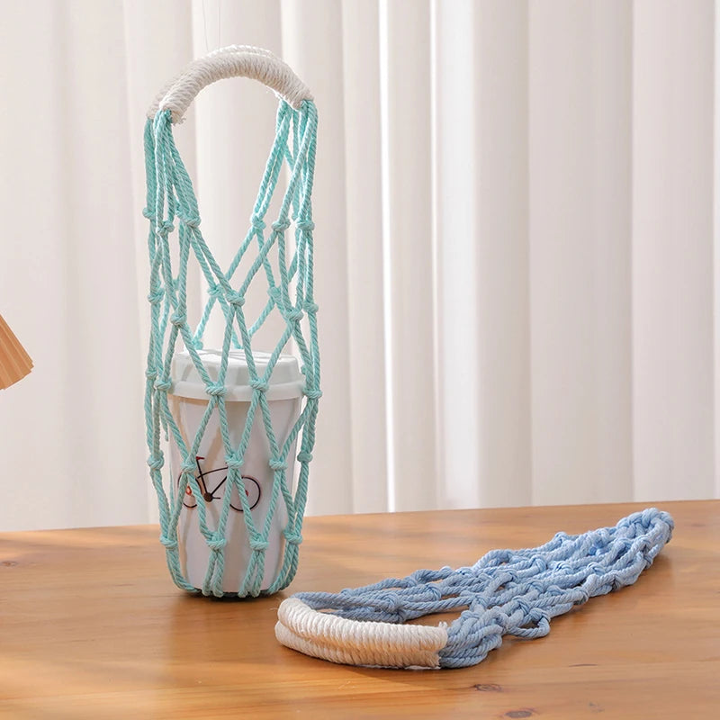 Portable Coffee Cup Bag Hollow Out Bottle Bag Practical Mugs Bag Foldable Water Bottle Bags Woven Net Bag Cup Cover
