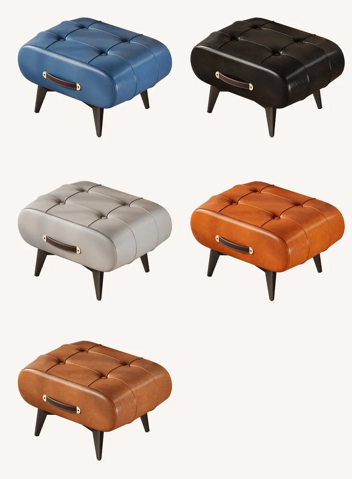 Furniture Small Upholstered Shoe Bench Oil Wax Leather Padded Entryway Shoe Changing Stool Modern Minimalist Living Room Ottoman