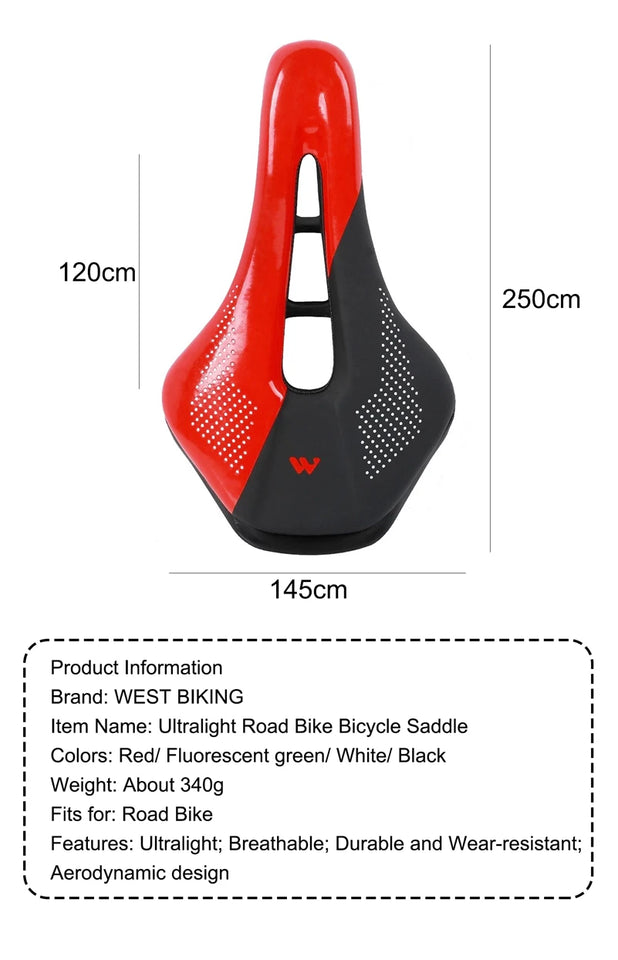 WEST BIKING Bicycle Saddle Hollow Breathable Road Bike Seat Ultralight Durable Shockproof Bicycle Seat Cushion Cycling Parts