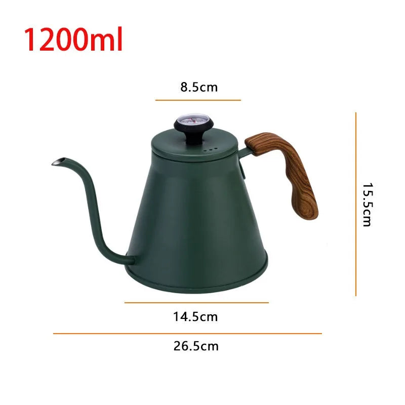 1.2L Pour Over Coffee Kettle - 304 Stainless Steel, Long Spout with Temperature Control, Suitable for Open Flame & Tea Brewing
