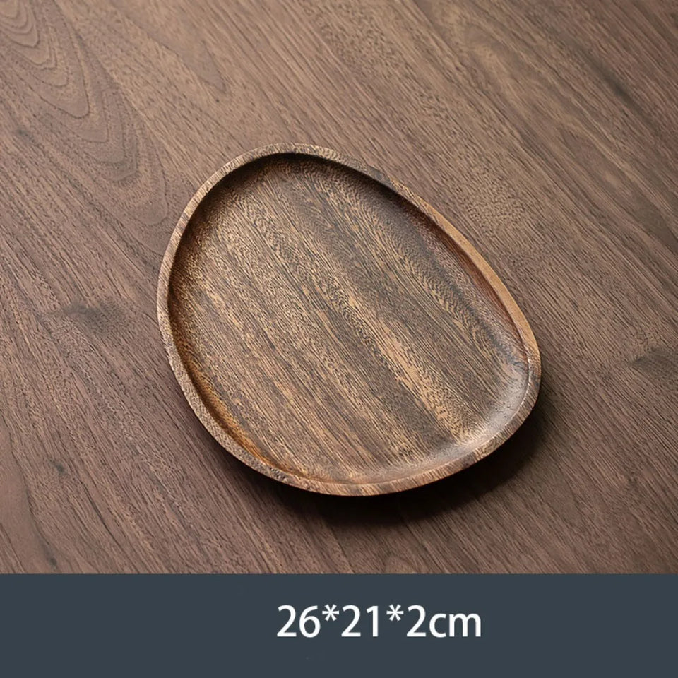 Retro Walnut Tea Tray Wooden Round Serving Platter Tray Leaf Storage Wooden Tea Tray Plate Tea
