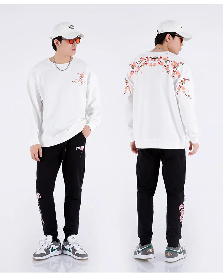 Floral Embroidery Unisex Pullovers Sweatshirt For Men Loose Fit Autumn Quality Cotton Fashion Casual Oversized Luxury Pull Homme