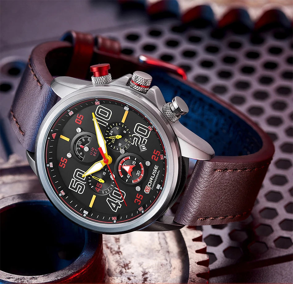 BORUSE Fashion Mens Sports Watches Luxury Men Business Wrist Watch Leather Quartz Watch Waterproof Luminous Male Clock With Box