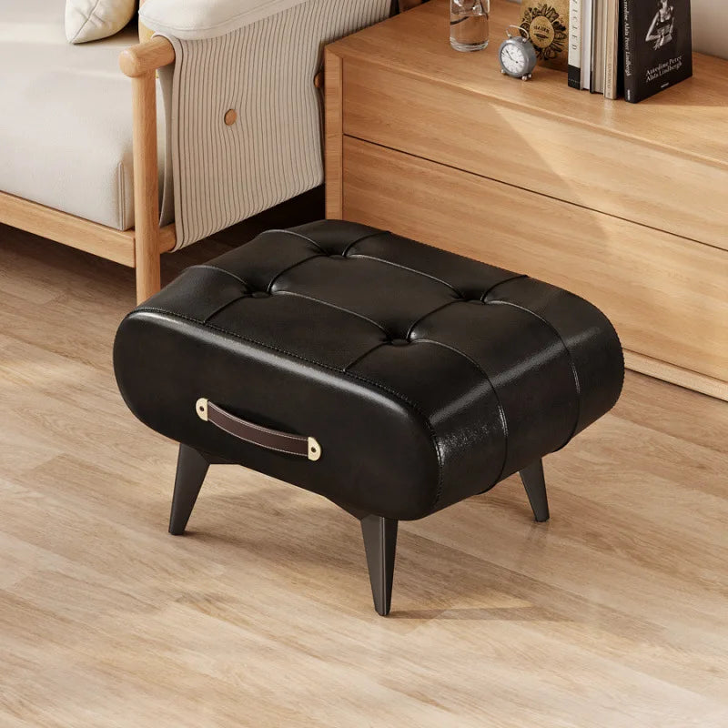 Furniture Small Upholstered Shoe Bench Oil Wax Leather Padded Entryway Shoe Changing Stool Modern Minimalist Living Room Ottoman