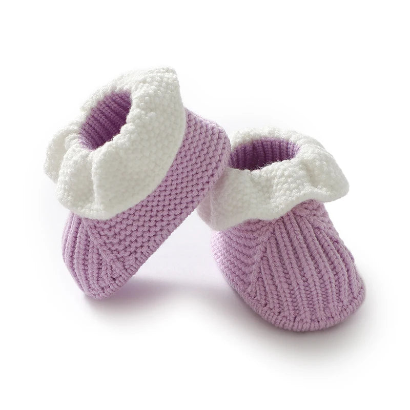 Newborn Baby Shoes Knitted Infant Boy Girl Footwear 0-18M Fashion Patchwork Ruffles Children Bed Walk Boots Warm Shallow Autumn