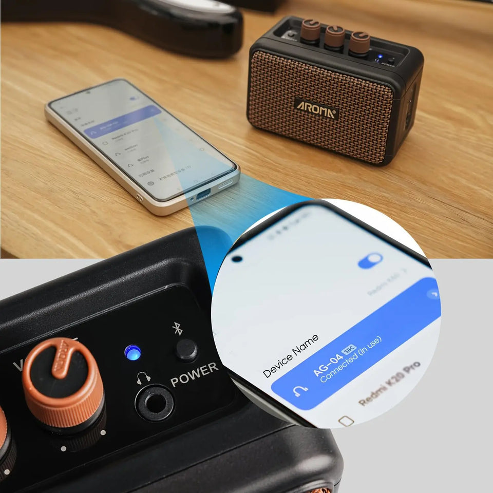 Aroma AG-04 Guitar Amp, Rechargeable Wireless Mini Electric Guitar Amplifier,Portable Amp with Clean and Overdrive Effects