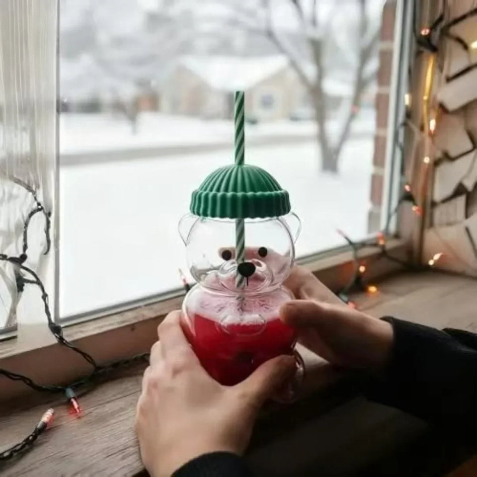 2026 New 500ML Cute Bear Cup Durable and Convenient Coffee,  and Cocktail Beverage Utensils, Cute Bear Straw Glass ，plastic Cup