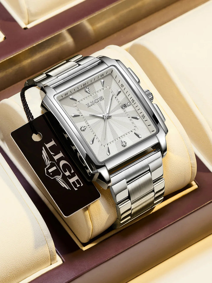 LIGE Fashion Business Watch Men Square Sport Waterproof Watches For Men Top Brand Luxury Military Quartz Chronograph Wristwatch
