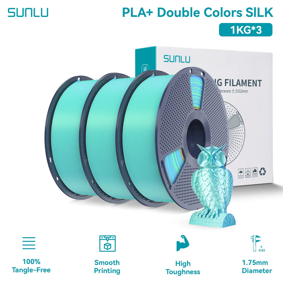 SUNLU Silk PLA PLUS 3D Filament 1.75mm Double Colors Silk Textures Pla+ Gradient Colors Filament for Most FDM 3D Printer 3KG