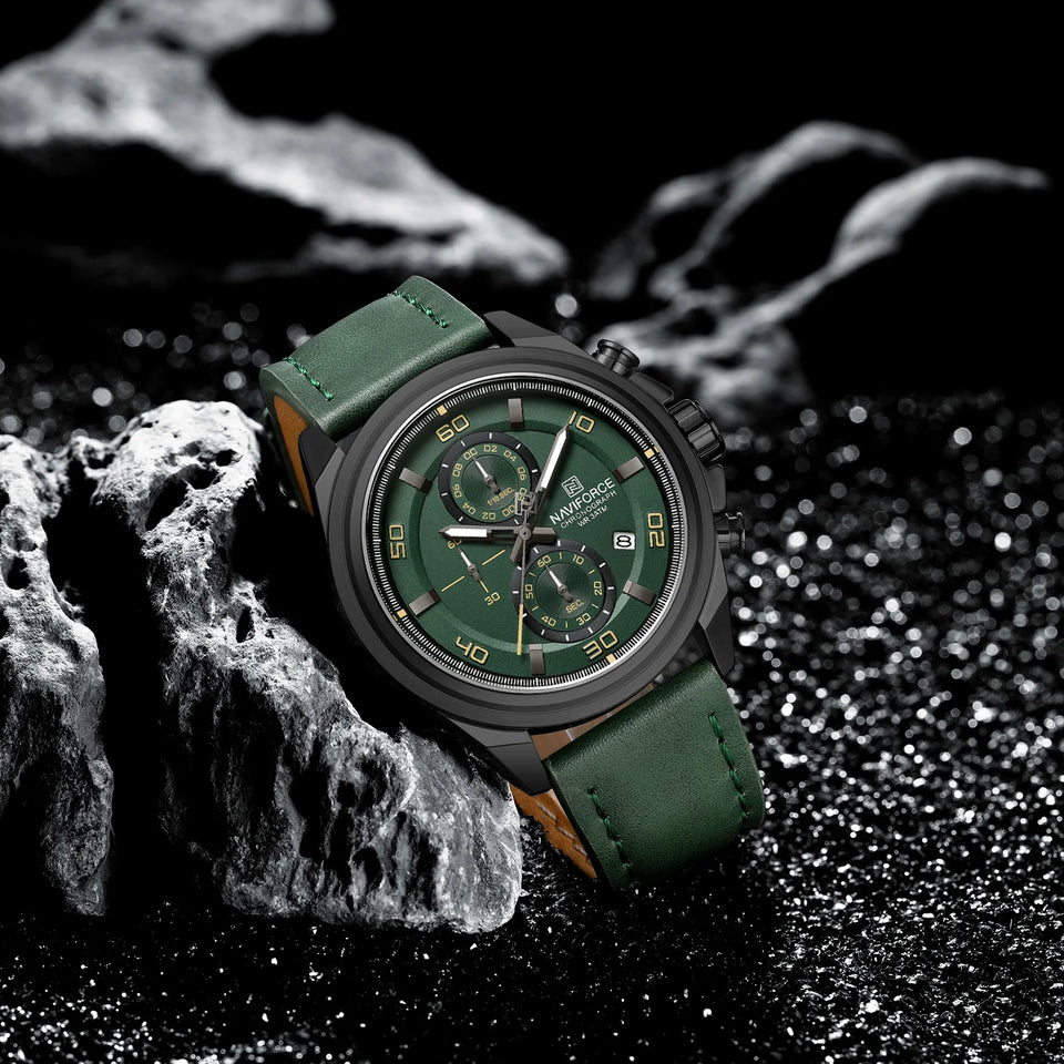 NAVIFORCE Waterproof Watches for Men Original Brand Luxury Leather Men's Quartz Wristwatch Fashion Military Chronograph Male