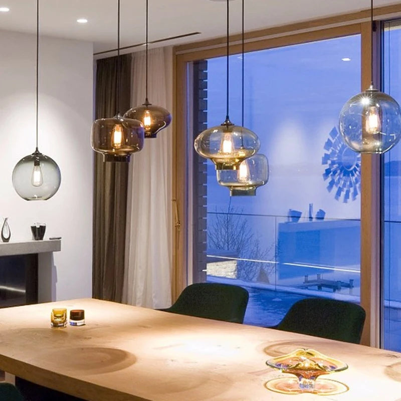 Modern Restaurant Chandelier Light Blown Colorful Glass  Lampshade Glass Ceiling Hanging Lamps Living Room Coffee Room Office