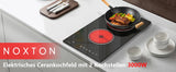 NOXTON Ceramic Hob, Built-in 2 Zone Electric Hobs 29 x 52cm Noise-free Auto Shut-off Safe Lock Heat Indicator Black Glass Panel