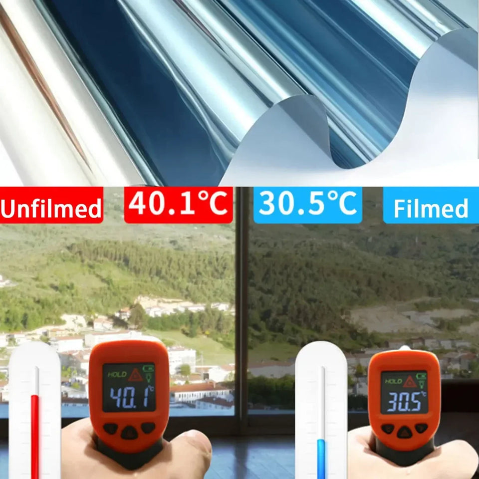 One Way Mirror Insulation Window Film PET Self-adhesive Reflective Solar Film Privacy Window Tint for Home Silver Glass Sticker