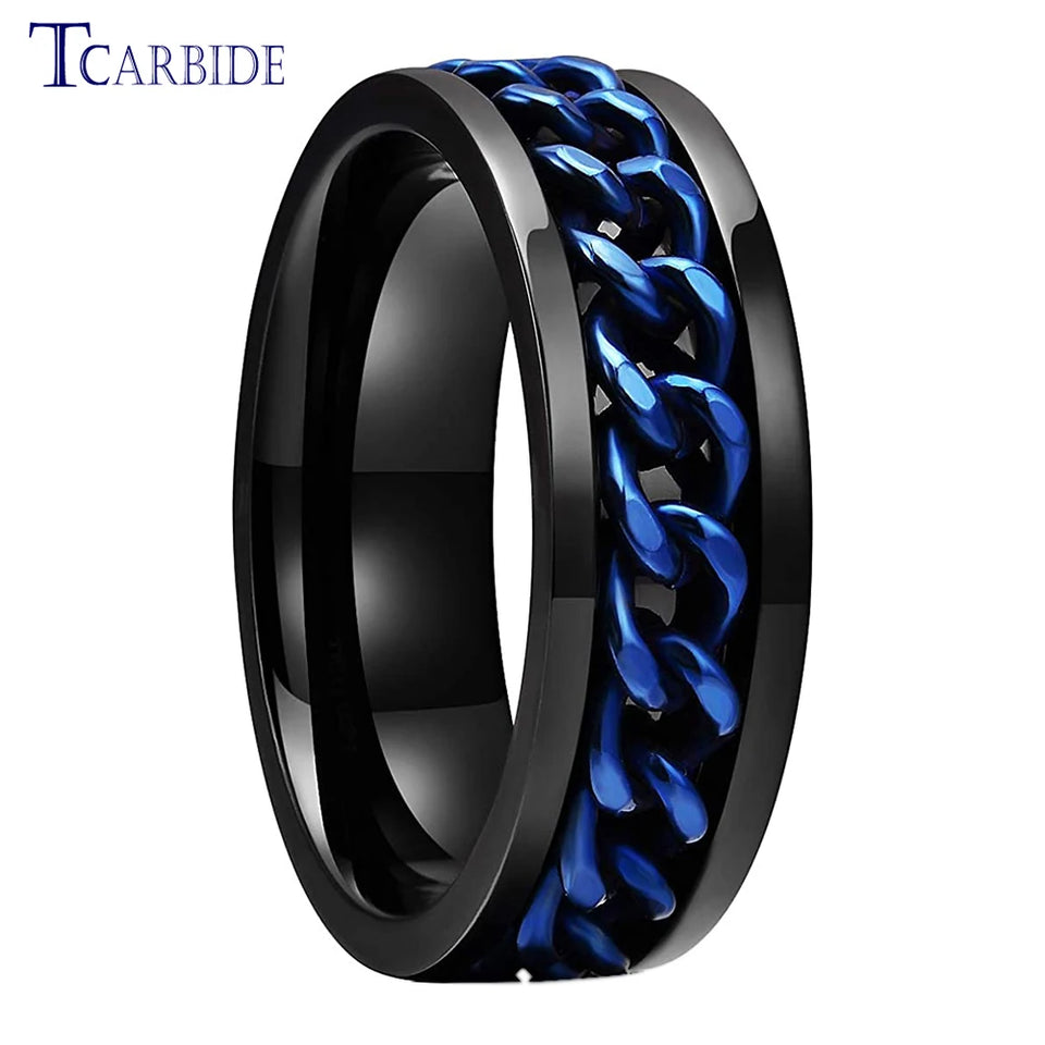 Dropshipping 8mm New Arrivals Men Women Stainless Steel Rotate Chain Ring Stepped Grooved Brushed Festival Fashion Gift Jewelry