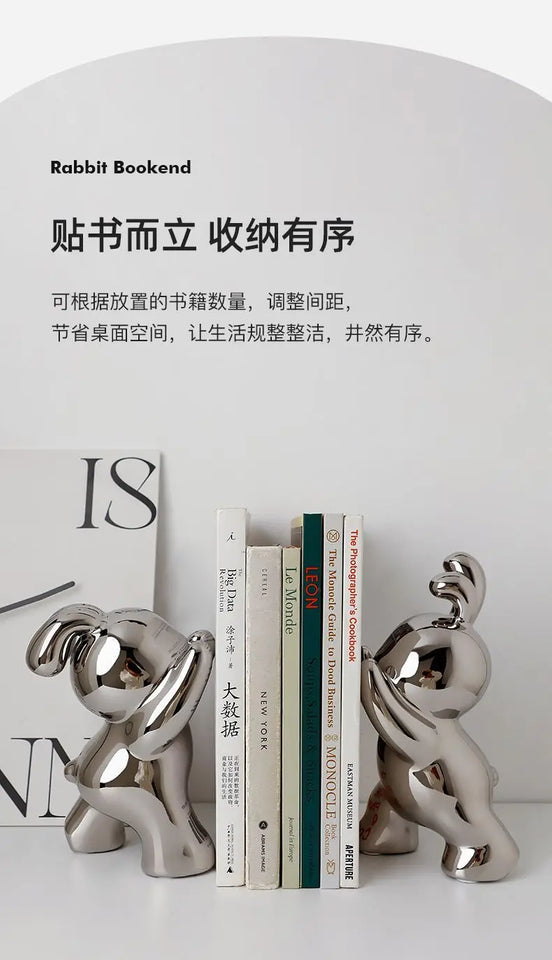 1 pair desk organizer Creative Rabbit Bookend Ceramic Ornament Desktop book holder Cute Gift simple nordic style book organizer