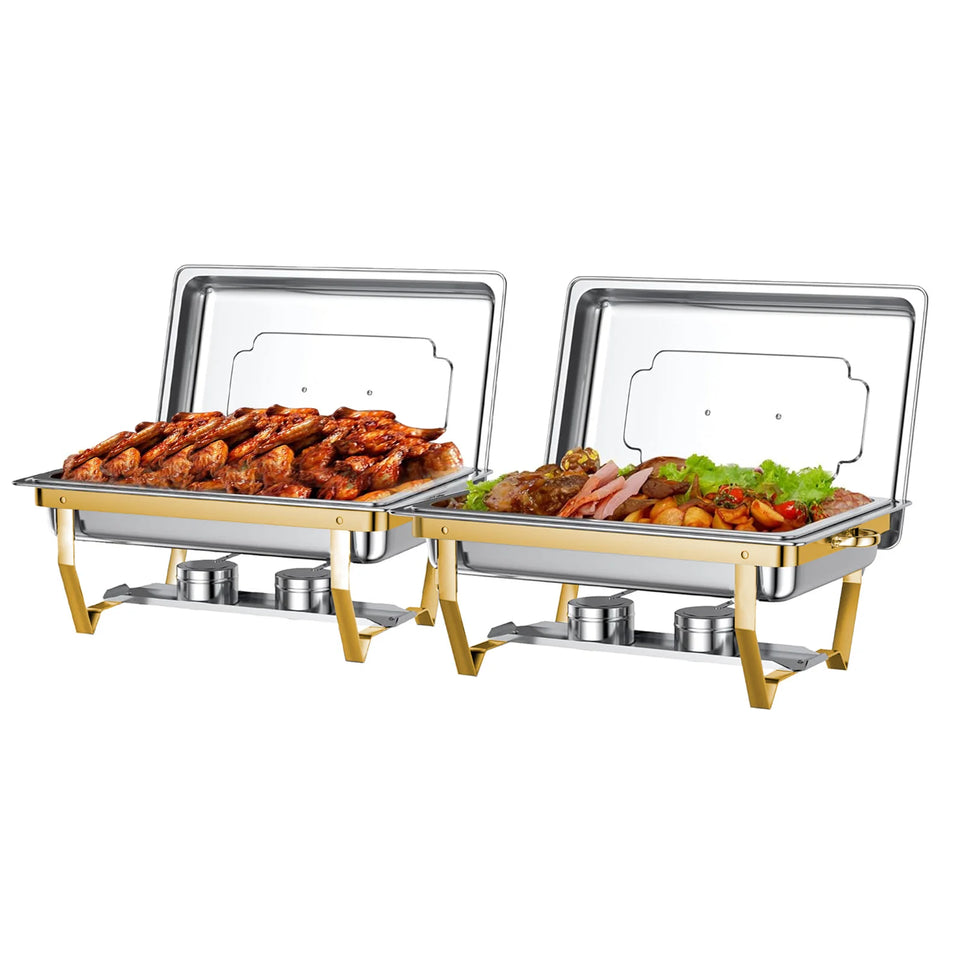 2/4Pack Chafing Dish Set Stainless Steel 316 Gold Rectangular Buffet Warmer for Hotel Catering Parties Weddings Outdoors