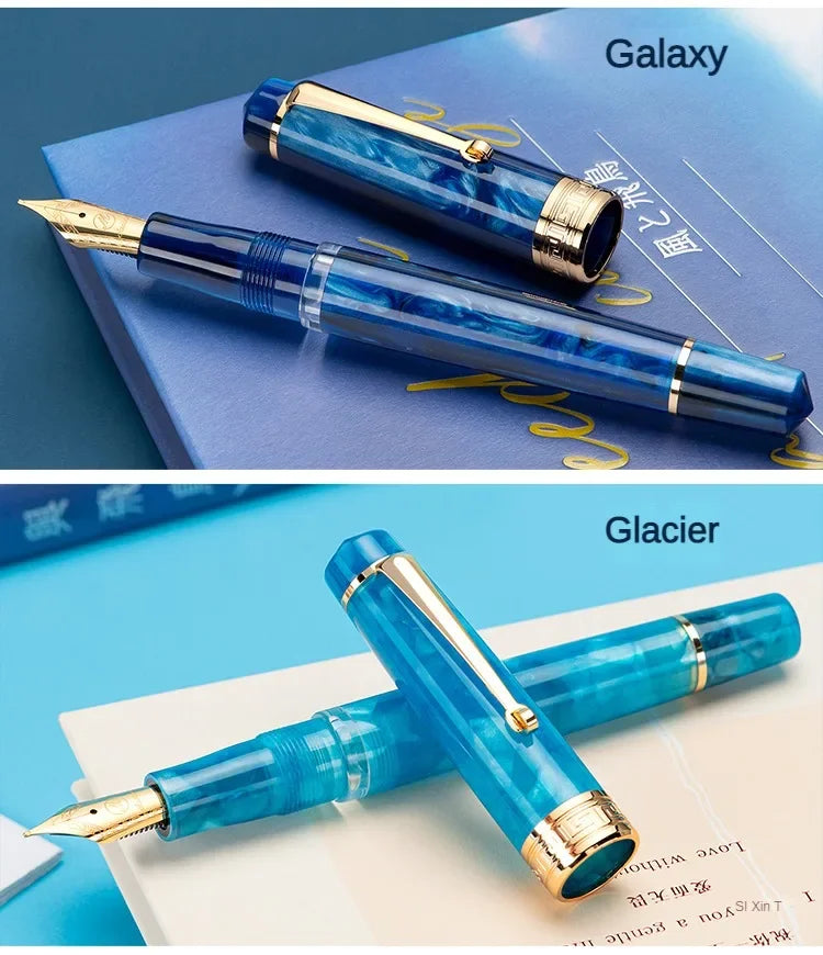 Asvine P20 Piston Fountain Pen M/F/EF Nib Galaxy Acrylic Patterns Golden Clip Smooth Writing Office School Supplies Stationery