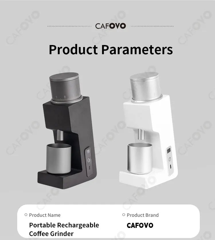 CAFOVO FR-005mini Electric Coffee Grinder 160RPM 304 Steel 38mm Conical Burrs Portable Outdoor Rechargeable Coffee Mill