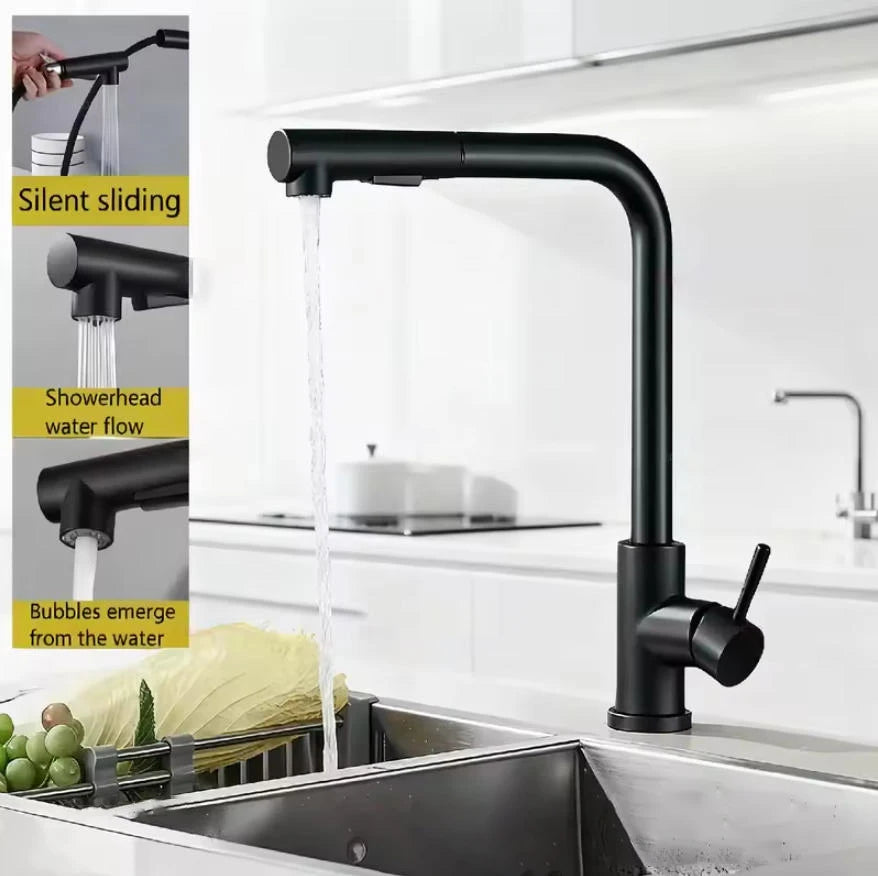 Matte Black Kitchen Faucet Pull Out Kitchen Sink Water Taps Dual Way Sprayer Mixer Tap 360 Rotation Cranes Deck Mounted