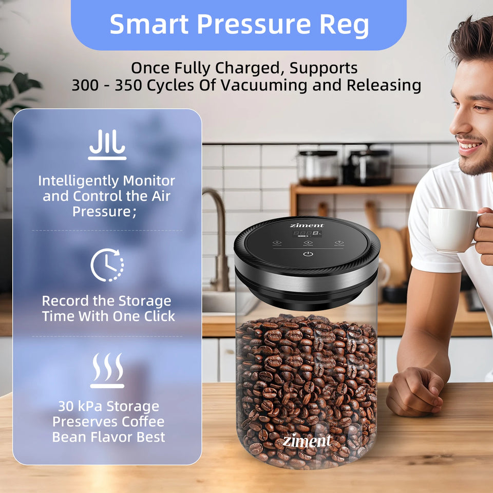 Vacuum Sealed Jar Coffee Bean Storage Bottle 1.6L/1.1lbs Kitchen Food Grain Tea Glass Jar Fresh Storage Jar Kitchen Accessories