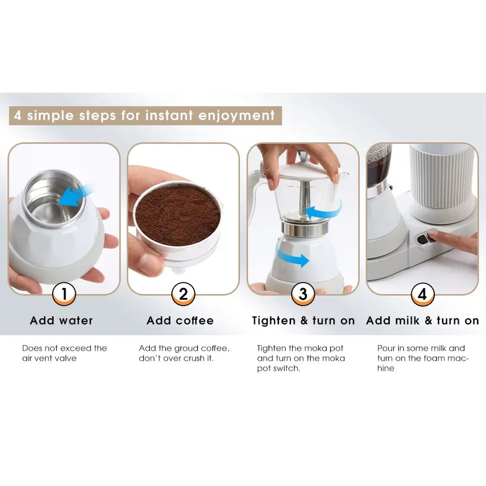 4 Cups Electric Coffee Machine Home Auto Milk Frothing All-In-One Machine Slow Extraction Italian Moka Pot Multifunction 400W