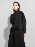 [EAM] Black Irregular Knot Sweatshirt New Stand Collar Long Sleeve Women Big Size Fashion Tide Spring Autumn 2026 1DJ1848