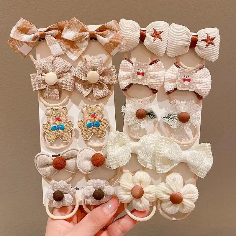 10PCS/Set Milk Coffee Girl Hair Ropes Cute Rabbit Bow Baby Princess Ponytail Rubber Bands Hair Accessory for Girl