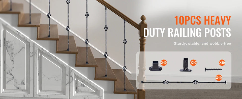 SucceBuy Staircase Metal Balusters Galvanized Decorative Banister Spindles with Hollow Baskets Spiral Stair with Shoes Screws