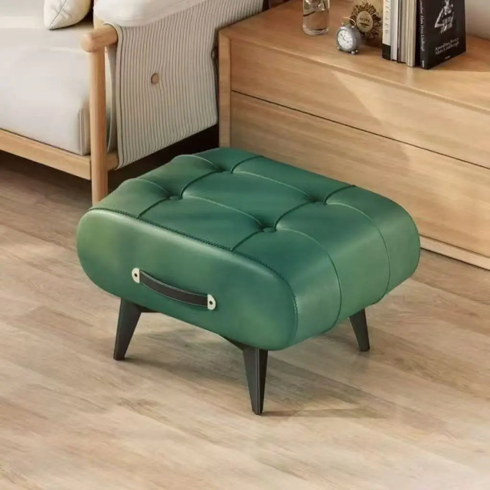 Furniture Small Upholstered Shoe Bench Oil Wax Leather Padded Entryway Shoe Changing Stool Modern Minimalist Living Room Ottoman